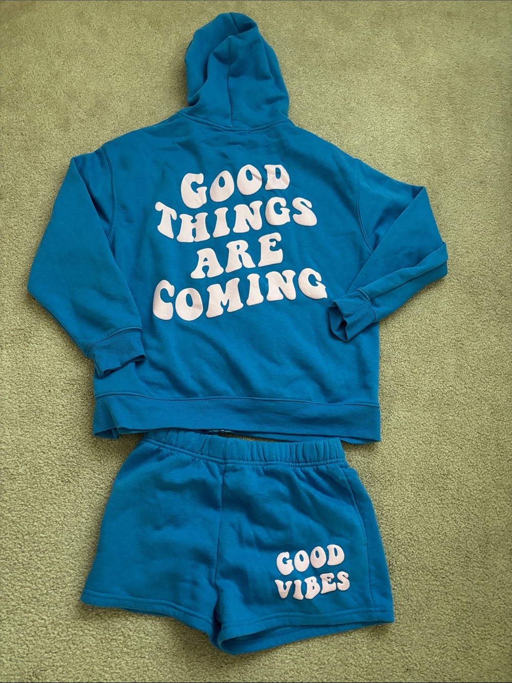 Ocean Drive Good Things Are Coming Blue Hoodie & Shorts Set size small